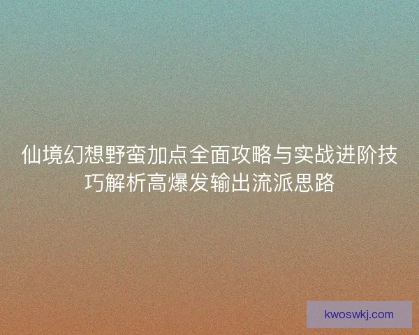 仙境幻想野蛮加点全面攻略与实战进阶技巧解析高爆发输出流派思路
